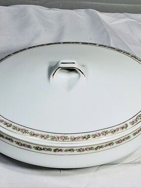 Hermann Ohme Vintag Gold Trimmed Pink Floral Vegetable/ Serving Covered Dish